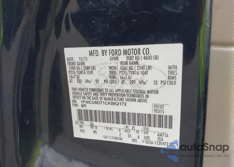 2012 Ford Escape Xlt from USA, damaged, VIN 1FMCU9D71CKB62172